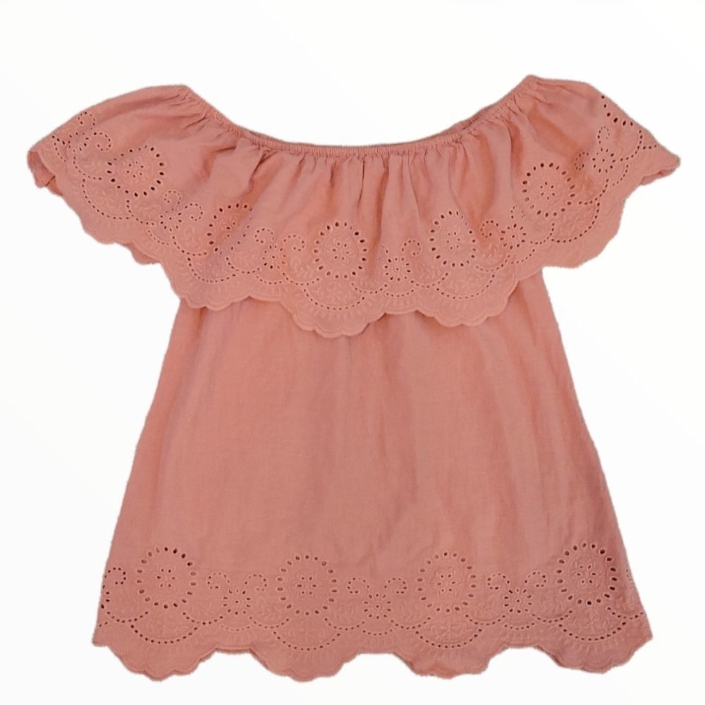 EC BP OFF THE SHOULDER EYELET TRIM 100% COTTON BOHO BLOUSE